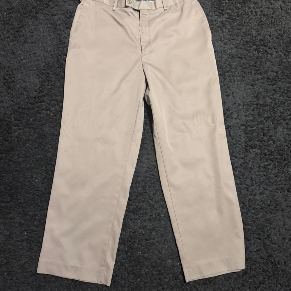 SaddleBred Mens Khaki Dress Pants Tan Classic Flat Front Trousers 40x33